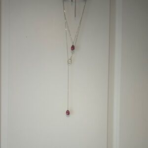 Charming Charlie Silver Necklace with Red Accents